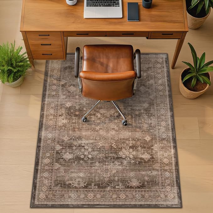 Brown Boho Office Chair Mat for Hard Wood Floors, Tile Floor Protector for Rolling Computer Gaming Chair, Under Desk Rug with Ultra Soft & Anti-Slip Backing, Easy Clean, Taupe 36"x48"
