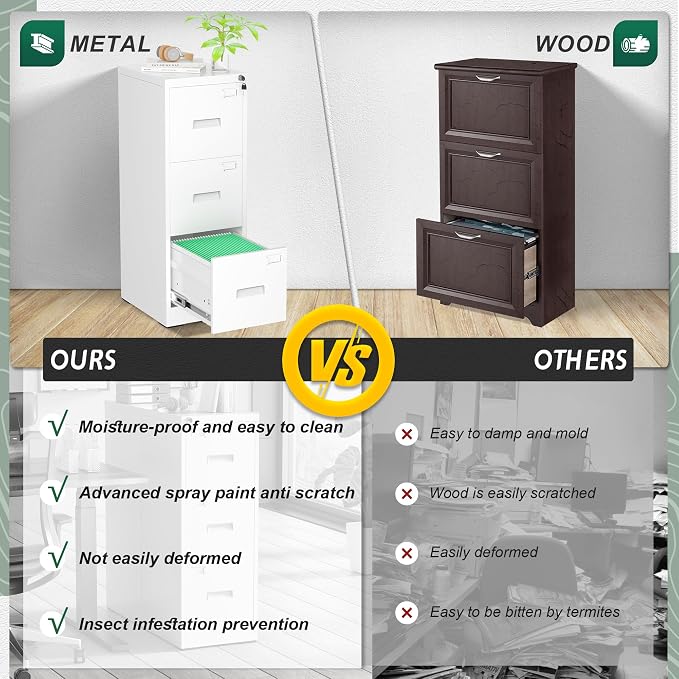 Superday 3 Drawer File Cabinets, 18” D Vertical File Cabinet with Lock, Locking Filing Cabinet for Home Office, White Metal Filing Cabinets for Hanging Letter/Legal Folders, Easy Assemble