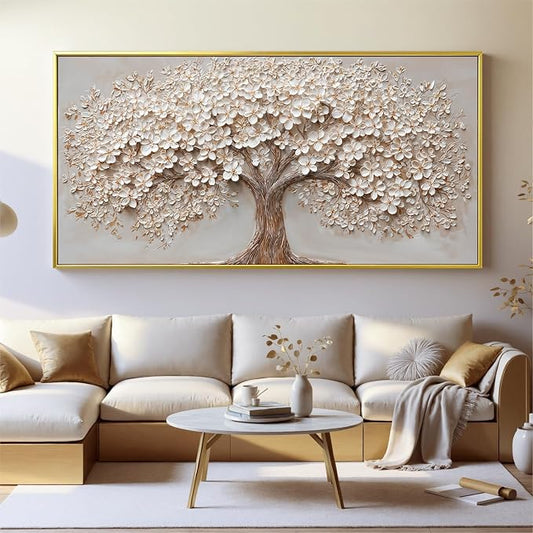 Canvas Wall Art Decor Prints Oversized Wall Art Pictures for Living Room Tree of Life Wall Art Decor Canvas Art Wall Decor Modern Large Gold Framed Wall Art Prints Artwork for Walls Bedroom Office Decor 29" X 58"