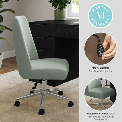 Martha Stewart Maeve Swivel Task Chair with Height Adjustable Seat for Home Office in Sage Fabric with Polished Nickel Frame