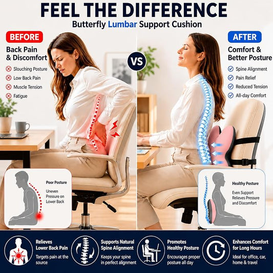 Memory Foam Lumbar Support Pillow,Back Support for Office Chair,Back Pillow for Chair,Ergonomic Lower Back Cushion for Desk Chair,Computer Chair,Gaming Chair and Car Seat,Washable Cover(Pink)