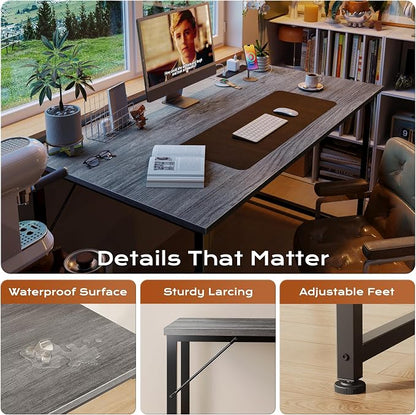 PRAISUN 47 X 24 Inch Computer Desk with Power Outlets & USB-C Port, Office Desk with Deeper Desktop, Study, Bedroom, Writing Work from Home Table, Metal Frame, Grey