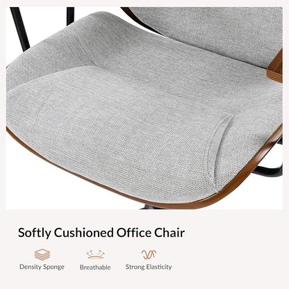 Modern Ergonomic Office Chair with Wood Frame & Metal Base, Swivel Home Office Desk Chairs with Adjustable Height, Comfy Upholstered Computer Chair, Grey