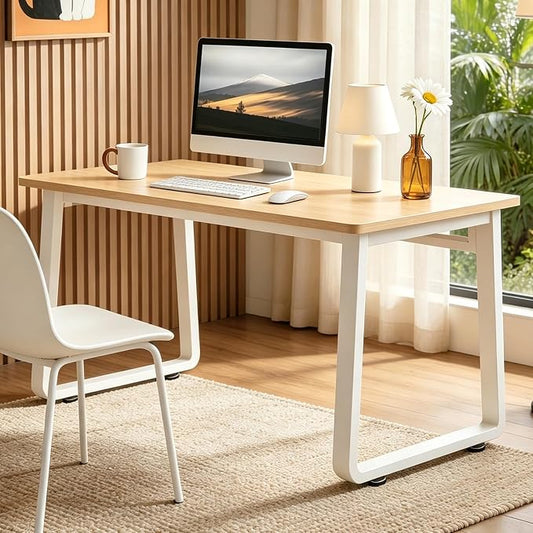 Small Office Computer Desk, Simple Style Writing Desk Waterproof and Scratch-Resistant,Sturdy Study Writing Desk with Wooden Tabletop and Metal Frame for Bedroom, Study Room, Living Room