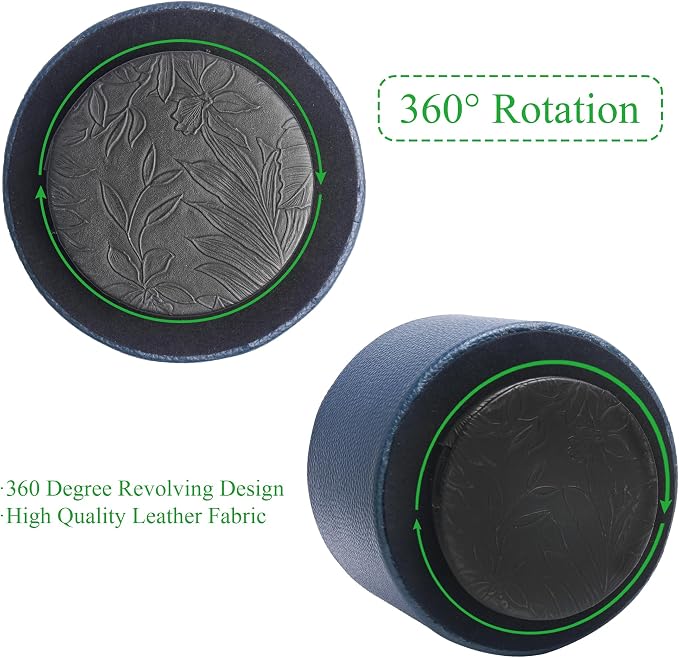 Round Leather Art Supply Organizer,Remote Control Holder,360 Degree Spinning,Multi-Functional Pencil Holder,4 Compartments Desktop Stationary Organizer(1-Lichee Blue)