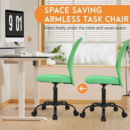FDW Home Office Chair Mid Back Mesh Desk Chair Armless Computer Ergonomic Task Rolling Swivel Chair Back Support Adjustable Modern with Lumbar Support (Pack of 2, Green)