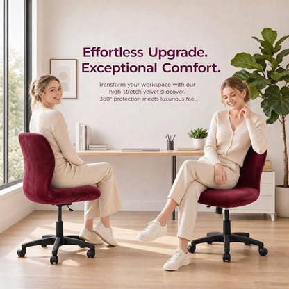 Deisy Dee Velvet Stretch Armless Office Chair Covers - Colorful Stretch Slipcover for Desk Chairs (Burgandy)