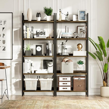 NUMENN Bookshelf, 5 Tier Bookshelves, Home Office Bookcase Shelf Storage Organizer, Free Standing Storage Shelving Unit for Bedroom, Living Room and Home Office, Dark Walnut