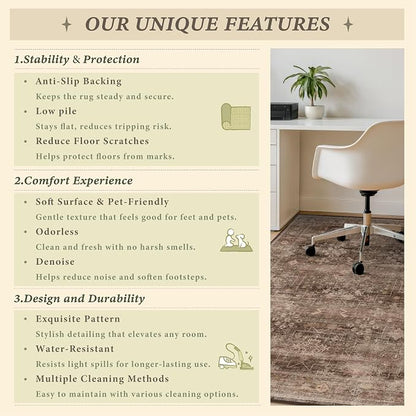 Brown Boho Office Chair Mat for Hard Wood Floors, Tile Floor Protector for Rolling Computer Gaming Chair, Under Desk Rug with Ultra Soft & Anti-Slip Backing, Easy Clean, Taupe 36"x48"