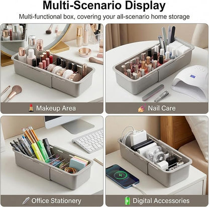 Li&Zhao Drawer Organizer- Adjustable Storage Bins with 5 Dividers, Gray Clear Drawer Organizer for Kitchen, Bedroom, and Office, Expandable clear organizer bins for Makeup, Utensils, and Gadgets