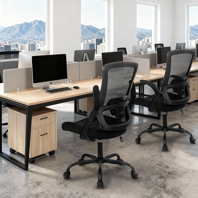 NEO Chair Office Chair High Back Desk Chair Comfy Mesh Gaming Computer Seat with Ergonomic Lumbar Rolling Adjustable Flip-up Armrests and Wheels (Dark Black)