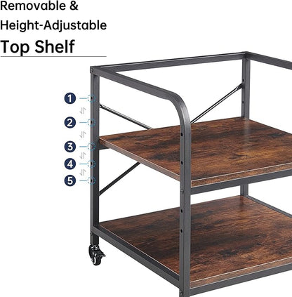 Fannova Under Desk Printer Stand, 20 Inches Deep Large Printer Table with Height Adjustable Storage Shelf, 2 Tier Rolling Printer Cart with Wheels for Home Office - Rustic Brown