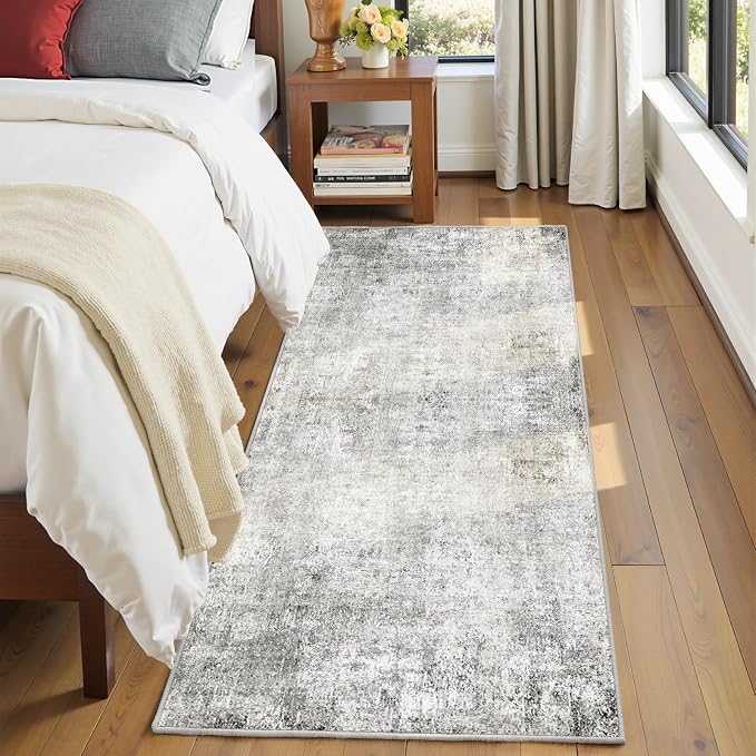 RELEANY Washable Area Rugs 2'x8' Non-Slip Modern Abstract Soft for Living Room Entryway Bedroom Kitchen, Print Pattern, Gray White Grey