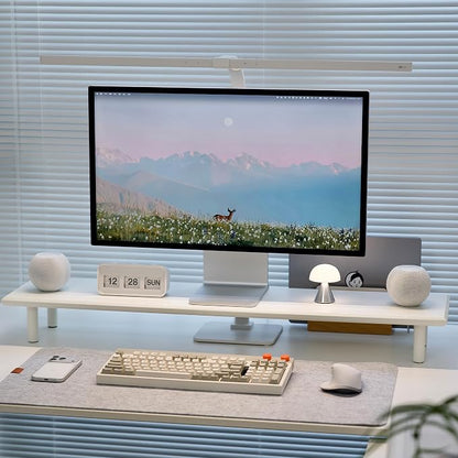 Bamboo Dual Monitor Stand Riser with Underneath Storage, Ergonomic Desk Shelf Supports PC Computer Monitor, Printer, TV for Home, Office, White