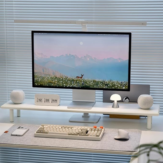 Bamboo Dual Monitor Stand Riser with Underneath Storage, Ergonomic Desk Shelf Supports PC Computer Monitor, Printer, TV for Home, Office, White