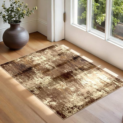 RELEANY Washable Area Rugs 2'x3' Non-Slip Modern Abstract Soft for Living Room Entryway Bedroom Kitchen, Print Pattern, Brown Tan Beige Coffee