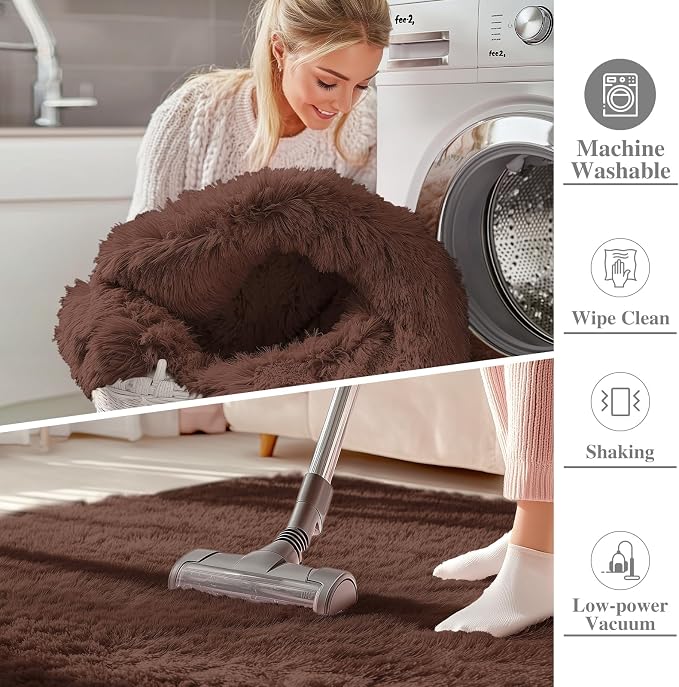OLANLY 7x10 Machine Washable Large Area Rugs for Living Room, Bedroom, Soft Fluffy Shaggy Bedside Rug, Indoor Floor Carpet for Kids Girls and Boys, Dorms, Nursery, Home Decor Aesthetic, Coffee