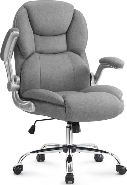 IWMH Executive Office Chair, Ergonomic Big and Tall Computer Desk Chair, High Back with Padded Flip-up Armrest, Lumbar Support Swivel Rolling Chair Grey