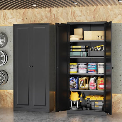 INTERGRAET Kitchen Pantry Cabinet, 63" Tall Metal Pantry Storage Cabinets with 2 Doors and 4 Shelves, Metal Storage Cabinet,Cupboard for Home,Kitchen,Living Room/Dining, Black