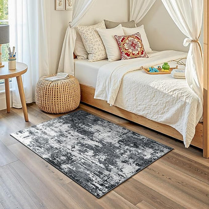 RELEANY Washable Area Rugs 3'x5' Non-Slip Modern Abstract Soft for Living Room Entryway Bedroom Kitchen, Print Pattern, Black Navy Blue Gray