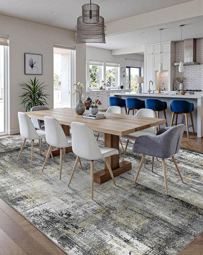 Latte&Fog 6x9 Area Rugs for Living Room Bedroom, Black Modern Abstract Neutral Washable Rug, Boho Non Slip Low Pile Carpet for Dining Room, Dorm,Classroom,College Dorm and Farmhouse - Black Gold