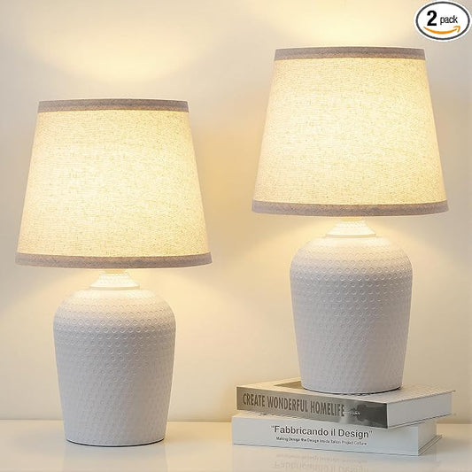 Sucolite 16'' Table Lamps Set of 2, Bedside Nightstand Lamps for Bedroom Kid’s Room, Cute Desk Lamps with Studded Texture Base for Reading Nursery Living Room Office,Beige & White