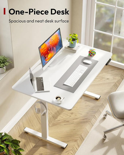 SANODESK Electric Standing Desk 48 x 24 Inches Whole-Piece Desktop Height Adjustable Stand Up Desk w/6-Button Controller Ergonomic Computer Desk for Home Office, White Frame + White Tabletop