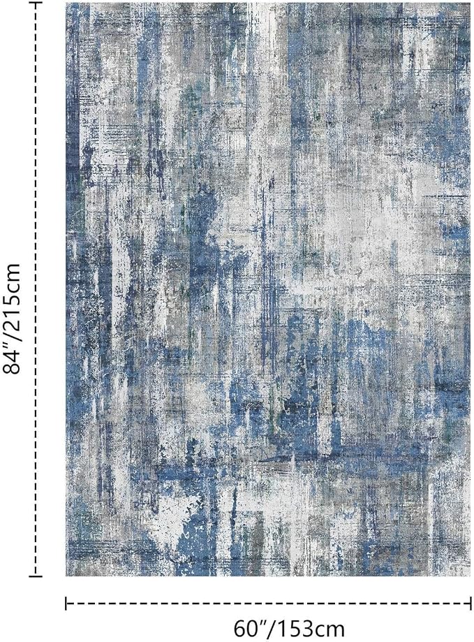 Latte&Fog 5x7 Area Rugs for Living Room Bedroom, Blue Modern Abstract Neutral Washable Rug, Boho Non Slip Low Pile Carpet for Dining Room,Dorm,Classroom,College Dorm and Farmhouse - Blue Grey
