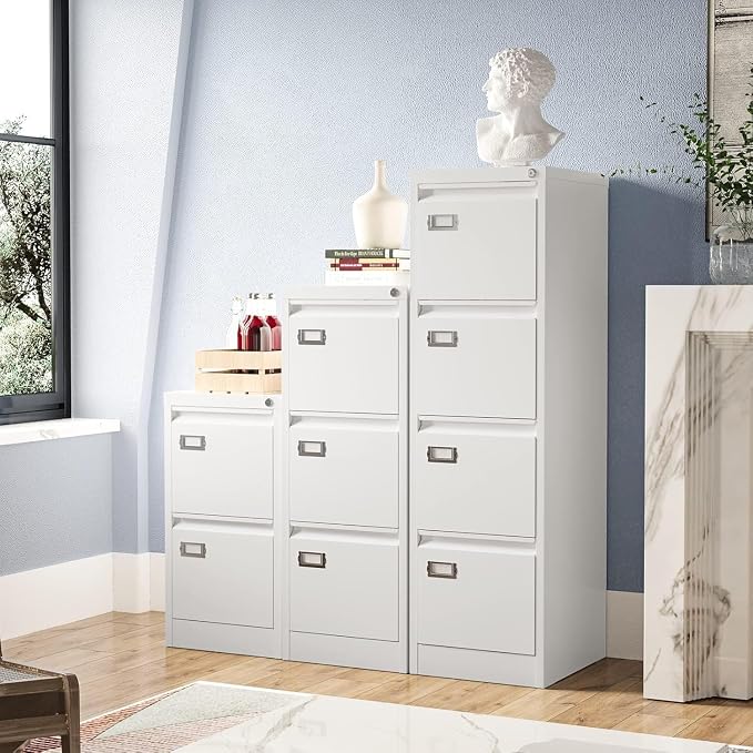 4 Drawer File Cabinet,Metal Filing Cabinets with Lock,18" Deep Vertical Filing Cabinets for Home Office,Steel Storage Cabinet fits Letter/Legal/A4 Size