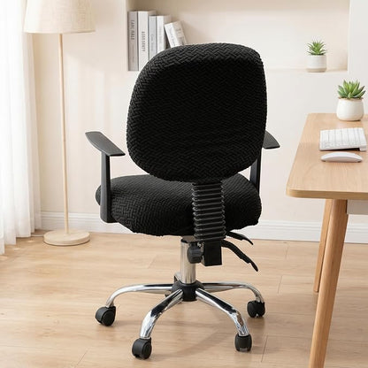 MIFXIN Office Chair Cover Stretch Elastic Slipcovers 2 Piece Jacquard Computer Chair Backrest Cover & Seat Cover Furniture Protector for Home Office, Only Covers NO Chair (Black)