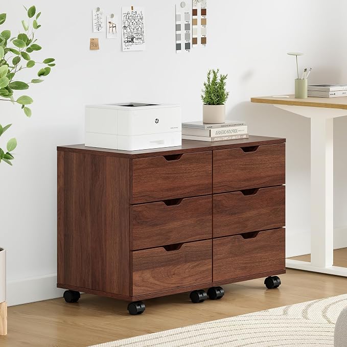 Farini 3-Drawer Under Desk Wooden File Storage Cabinet with Lockable Caster for Home Office,Brown,Fully Assembly