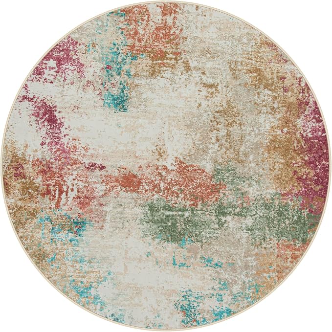 Lahome Abstract Round Rugs 6ft for Living Room, Washable Low-Pile Soft Round Bedroom Area Rug Non Slip, Modern Colorful Indoor Large 6'x6' Circle Throw Carpet for Office Dining Room
