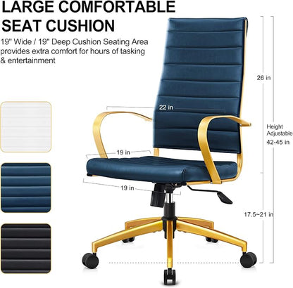 Office Chair, Computer Chair, Ergonomic Office Chair in Vegan Leather, High Back Desk Chair with Back Support, Executive Chair, Manager（Navy Gold）