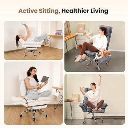 Big and Tall Office Chair, Flip Armrests for Pets & Cross Legged Sitting, Executive Ergonomic Computer Gaming Chair with Foot Rest, Premium Tech Fabric Wide Seat Reclining Desk Chair