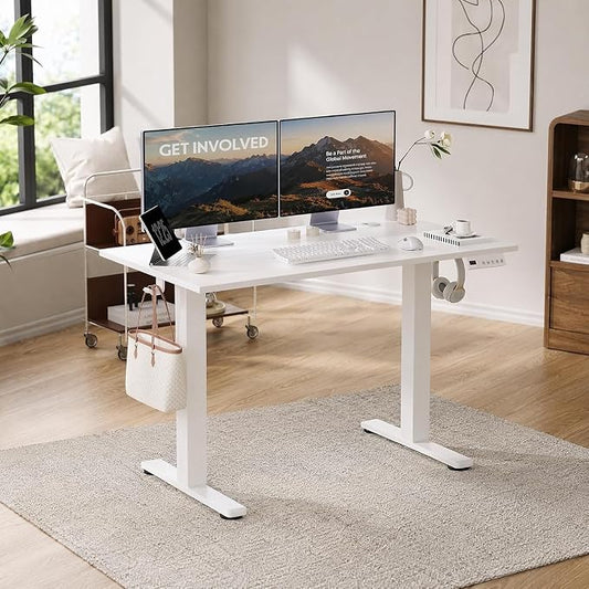 Claiks Electric Standing Desk 40 x 24 Inches, Adjustable Height Motorized Sit Stand Desk with 3 Memory Presets & Cable Management, Space-Optimized Computer Workstation for Home Office & Bedroom, White