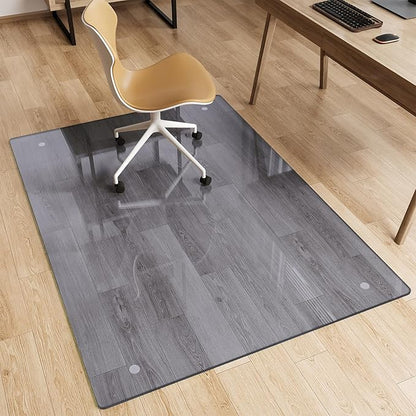Glass Chair Mat 36" x 55" Heavy Duty Tempered Glass Office Chair Mat, Glass Floor Mat with Round Corner and Polished Edge for Smooth Glide, Office Chair Mat for Carpet, Hardwood Floor, Grey