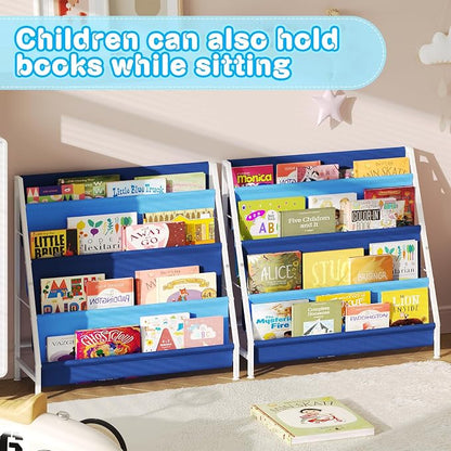 Aokitsink Kid Bookshelf for Kids Rooms, 4-Tier Blue Montessori Bookshelf,Toddler Children Bookshelf,Metal Kid's Book Storage Organizer for Boys Room Furniture Playroom Kindergarten