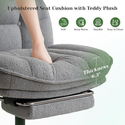 DurayLoly Cross Legged Office Chair with Foot Rest, 6.3" Thick Cushioned Criss Cross Chair with Wheels, Height Adjustable Swivel Vanity Chair for All-Day Comfort (Grey)
