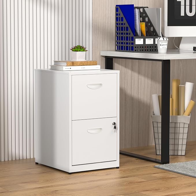 2 Drawer File Cabinet with Lock,White Small Filing Cabinet for Home Office, Metal Vertical File Under Desk Cabinets for A4/Letter,Assembly Required