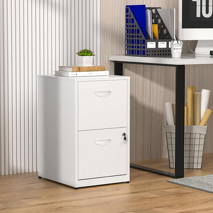 2 Drawer File Cabinet with Lock,White Small Filing Cabinet for Home Office, Metal Vertical File Under Desk Cabinets for A4/Letter,Assembly Required