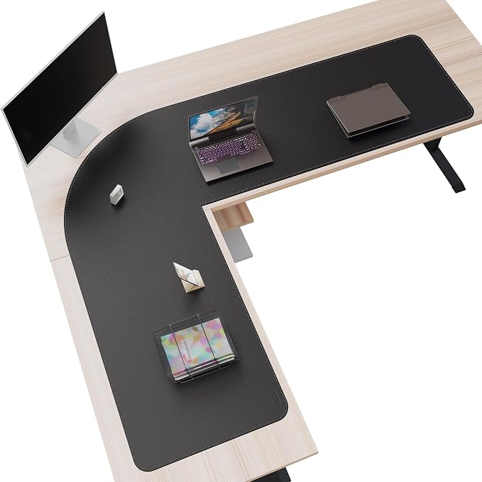 Mydours 61" x 77" x 24" L Shaped Desk Pad (Black), Extra Large Dual-Sided PU Leather Corner Desk Mat Protector for Home Office Computer Gaming