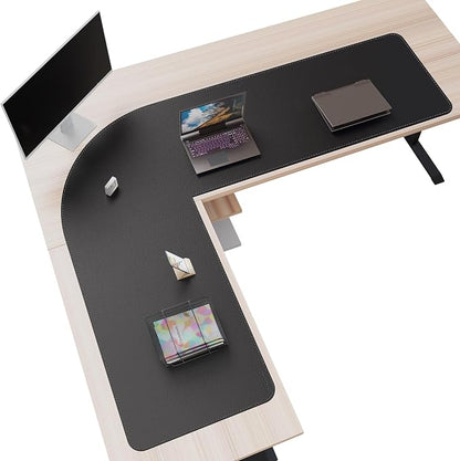 Mydours 61" x 77" x 24" L Shaped Desk Pad (Black), Extra Large Dual-Sided PU Leather Corner Desk Mat Protector for Home Office Computer Gaming