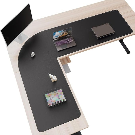 Mydours 61" x 77" x 24" L Shaped Desk Pad (Black), Extra Large Dual-Sided PU Leather Corner Desk Mat Protector for Home Office Computer Gaming