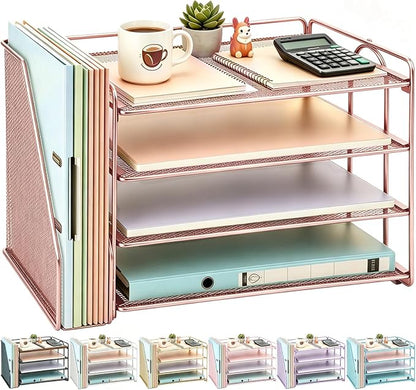 gianotter 4-Tier Paper Organizer With Magazine Holder, Desk Organizers and Accessories, Desk Accessories & Workspace Organizers, File Organizer for Office Supplies Storag (Rose Gold, 4-Tier)