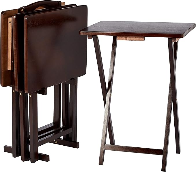 Amazon Basics Portable Foldable TV Tray Table with Storage Rack, Space-Saving Design, Sturdy Wood, 14.6"L x 19"W x 26"H, Espresso, 4-Pack