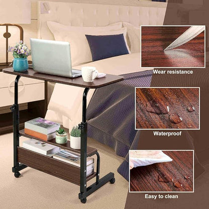 Adjustable Table Student Computer Desk Portable Home Office Furniture Small Spaces Sofa Bedroom Bedside Learn Play Game Desk on Wheels Movable with Storage Size 31.5 * 15.7 Inch Brown A