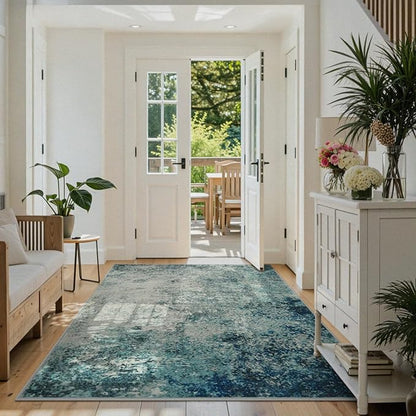 Lahome Modern Abstract Area Rug 5x7 Rugs for Living Room, Washable Accent Bedroom Rug Low Pile Non-Slip, Indoor Floor Contemporary Carpet for Kitchen Bathroom Laundry,Blue/Grey