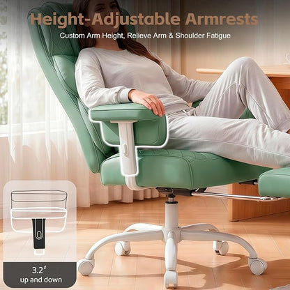 Vonesse Big and Tall Office Chair, Desk Chair with Soft Adjustable Armrests, Ergonomic High Back Gaming Chair with Lumbar Support, Executive Computer Chairs with Footrest (PU Leather, Green)