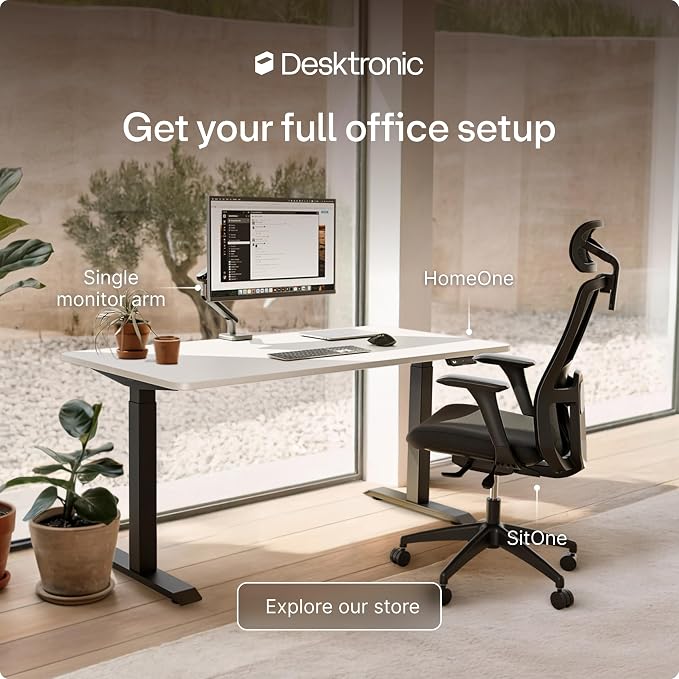 Desktronic HomeOne Standing Desk 48x24 — Ergonomic Sit Stand Home Office Desk, Made in Europe, Electric Dual Motor Height Adjustable, USB & USB-C Charging, Wobble-Free, Touchscreen, 3 Memory Presets