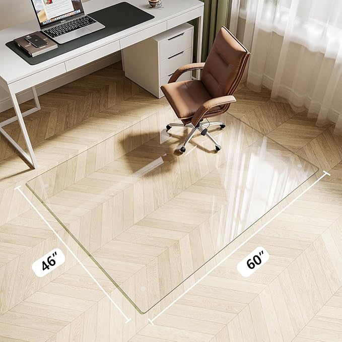 Glass Chair Mat 46" x 60" Heavy Duty Tempered Glass Office Chair Mat, Glass Floor Mat with Round Corner and Polished Edge for Smooth Glide, Office Chair Mat for Carpet, Hardwood Floor